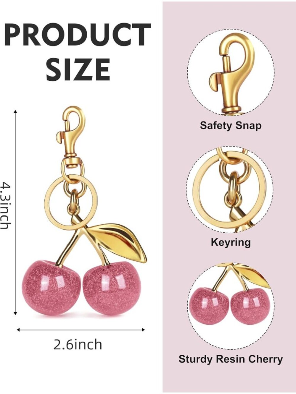 Women rose Pink Sparkling Purse Charms gloss Sparkling Resin Cherry Bag Keychain - Picture 3 of 5